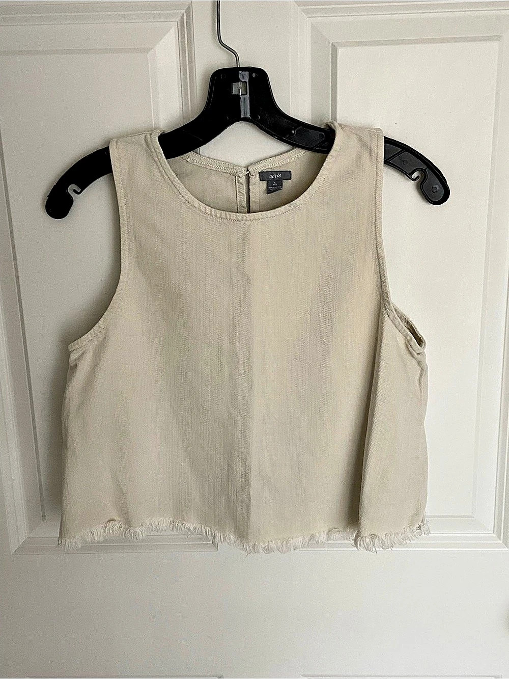 Aerie Sleeveless Fringe Tank in Cream Denim Size Small